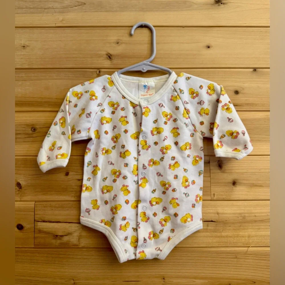 Vintage 6-12 Months Baby Retro Yellow Duck Footie Bodysuit Bundle